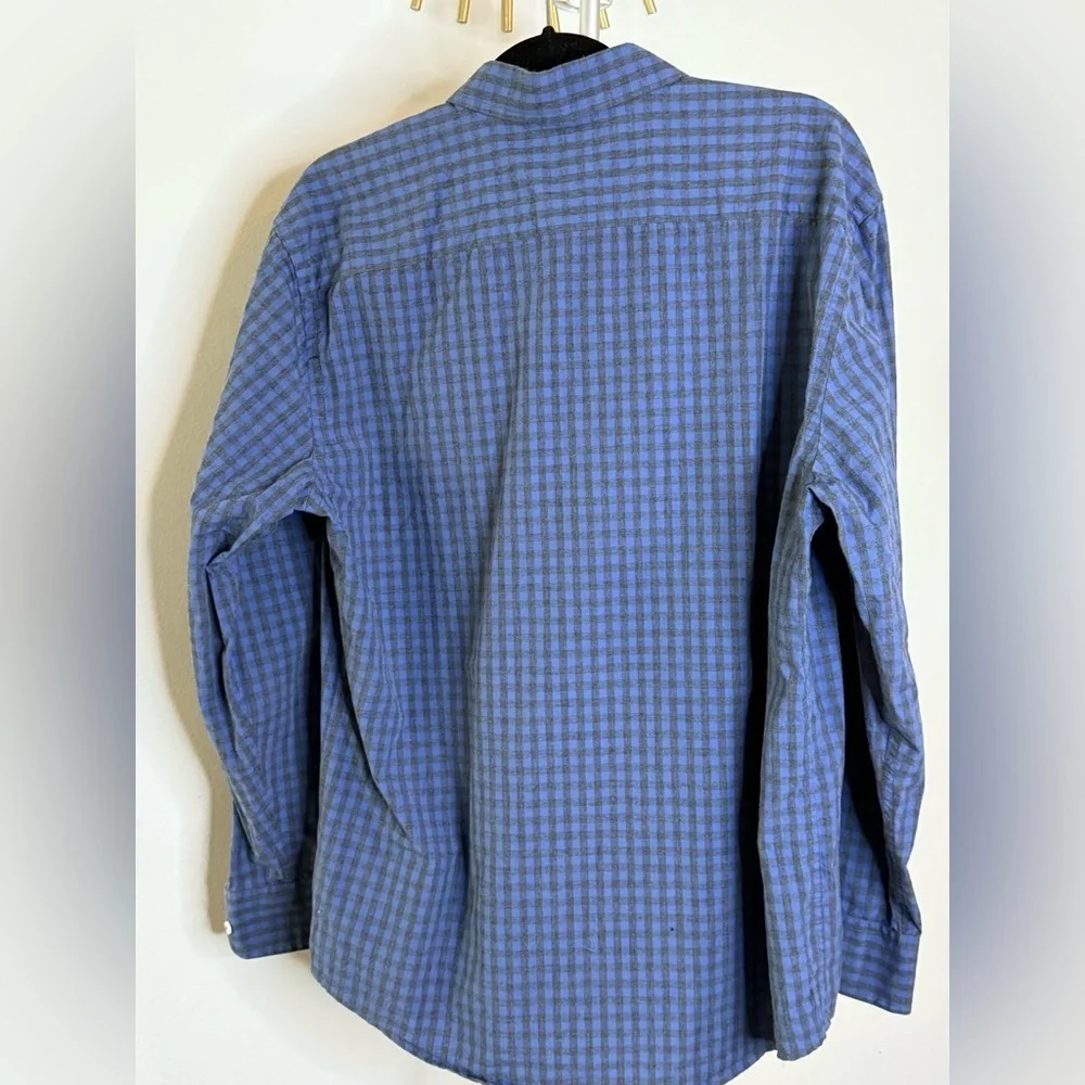 Men’s UnTuck-it Blue Gray checkered button down cotton shirt casual preppy XL